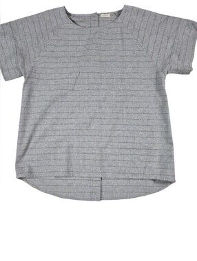 Utility Brand Linen Blend Button Back Short Sleeve Top Gray Striped Medium